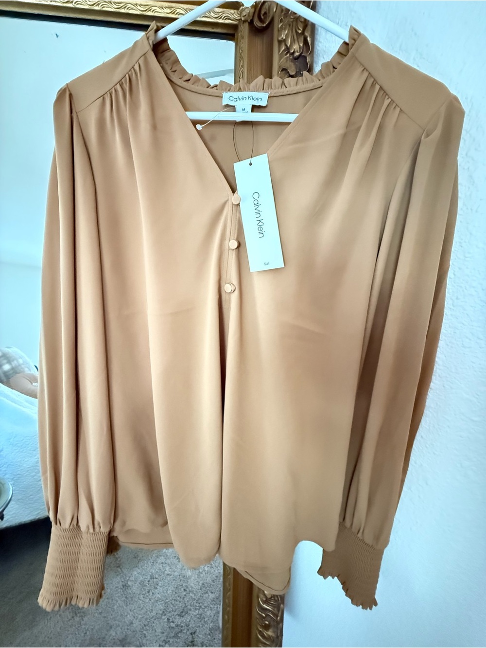 Calvin Klein ruffle edge Blouse long sleeve top NWT